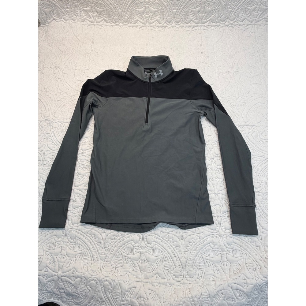 Under Armour Mens HeatGear Run 1/4 Zip Pullover Gray Black 1326595 Small